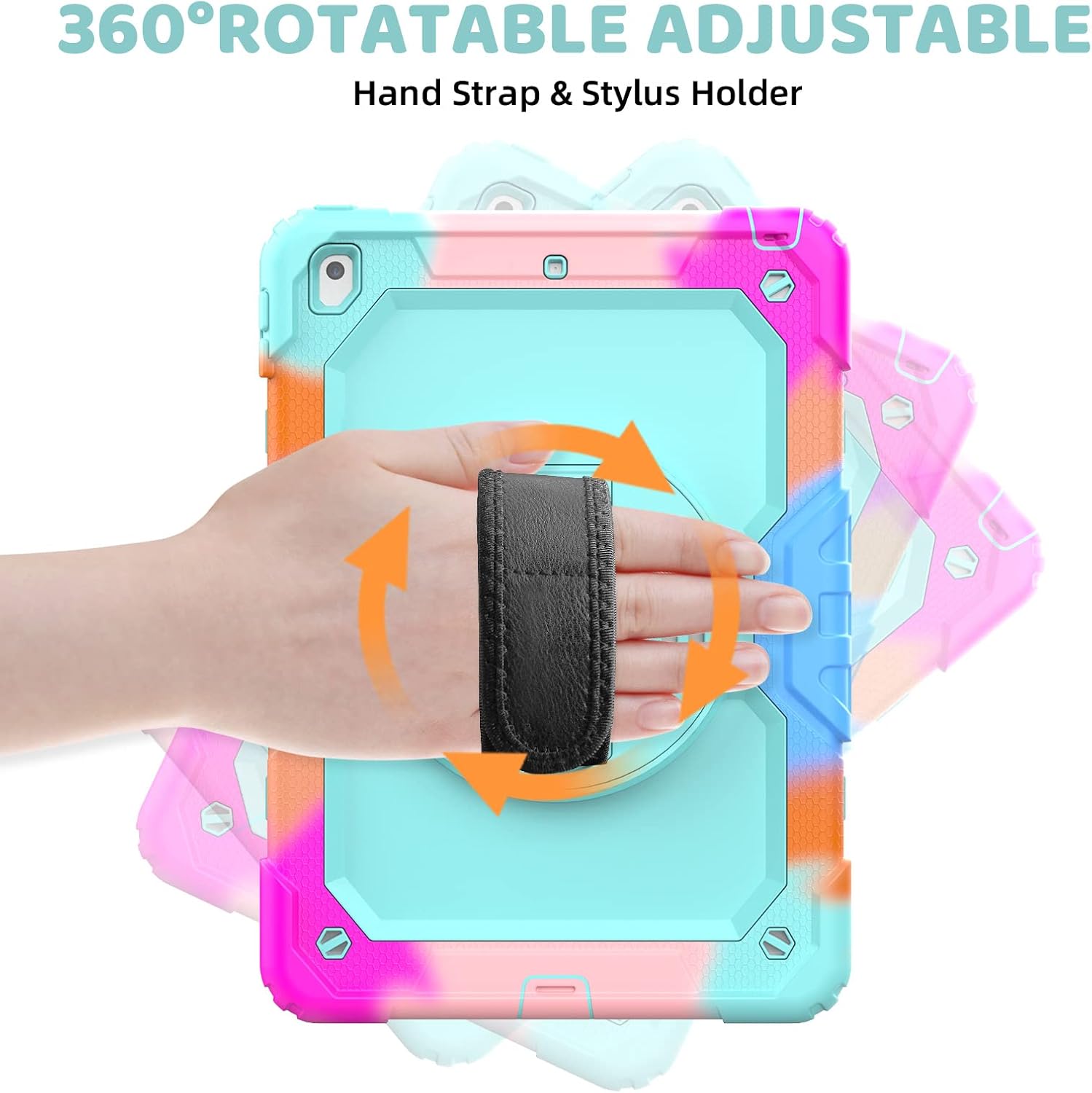 BLOSOMEET iPad Case for 9th Gen 10.2 inch 2021/2020 for Kids with Tempered Glass Screen Protector | iPad 8th/7th Generation Case Cover 2019 w/Stand Pen Holder & Hand Shoulder Strap |Turquoise