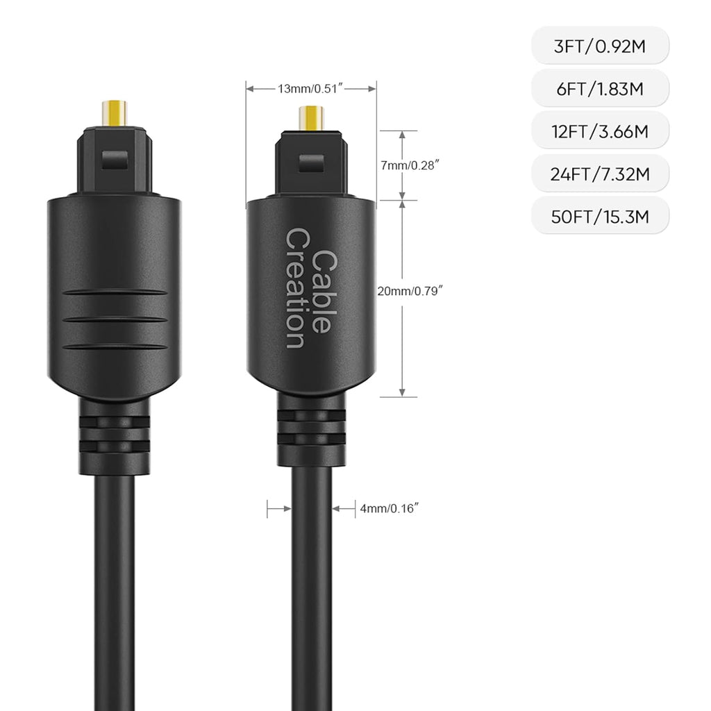 CableCreation 12FT Digital Optical Audio Cable, Toslink Cable Male to Male Digital Optical Cable with Gold-Plated Connector for Home Theater, Sound Bar, VD/CD Player,Blu-ray Players &More