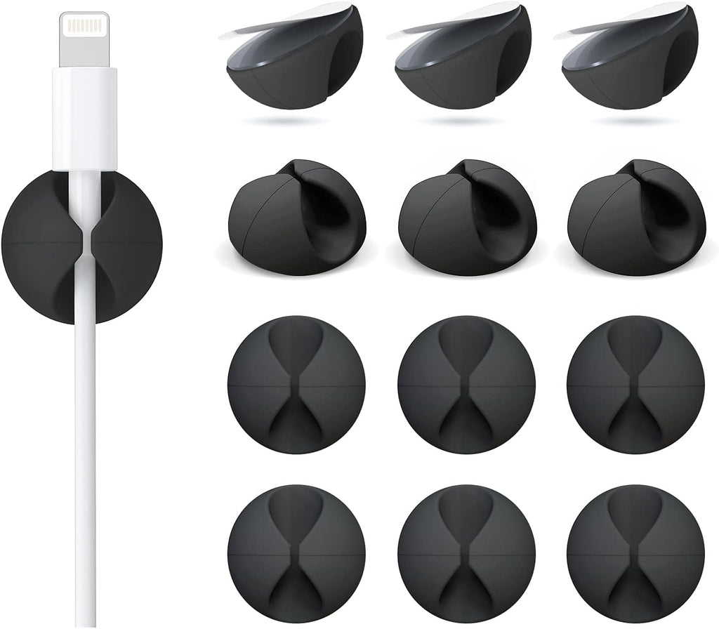 12 Pack Cable Clips, Znben Cord Organizer Holder Adhesive Cable Management Charger Wire Holder Clips for Desk, Home, Office, Car, Cubicle, Nightstand Black