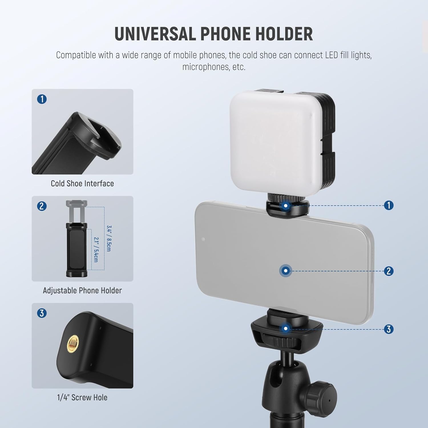 NEEWER Phone Tripod for Cell Phone & Camera with Remote, 62.9" All Metal Selfie Stick Travel Vlog Tripod Stand for iPhone with Phone Holder, Portable Camera Tripod for Canon Sony DLSR GoPro, TS05