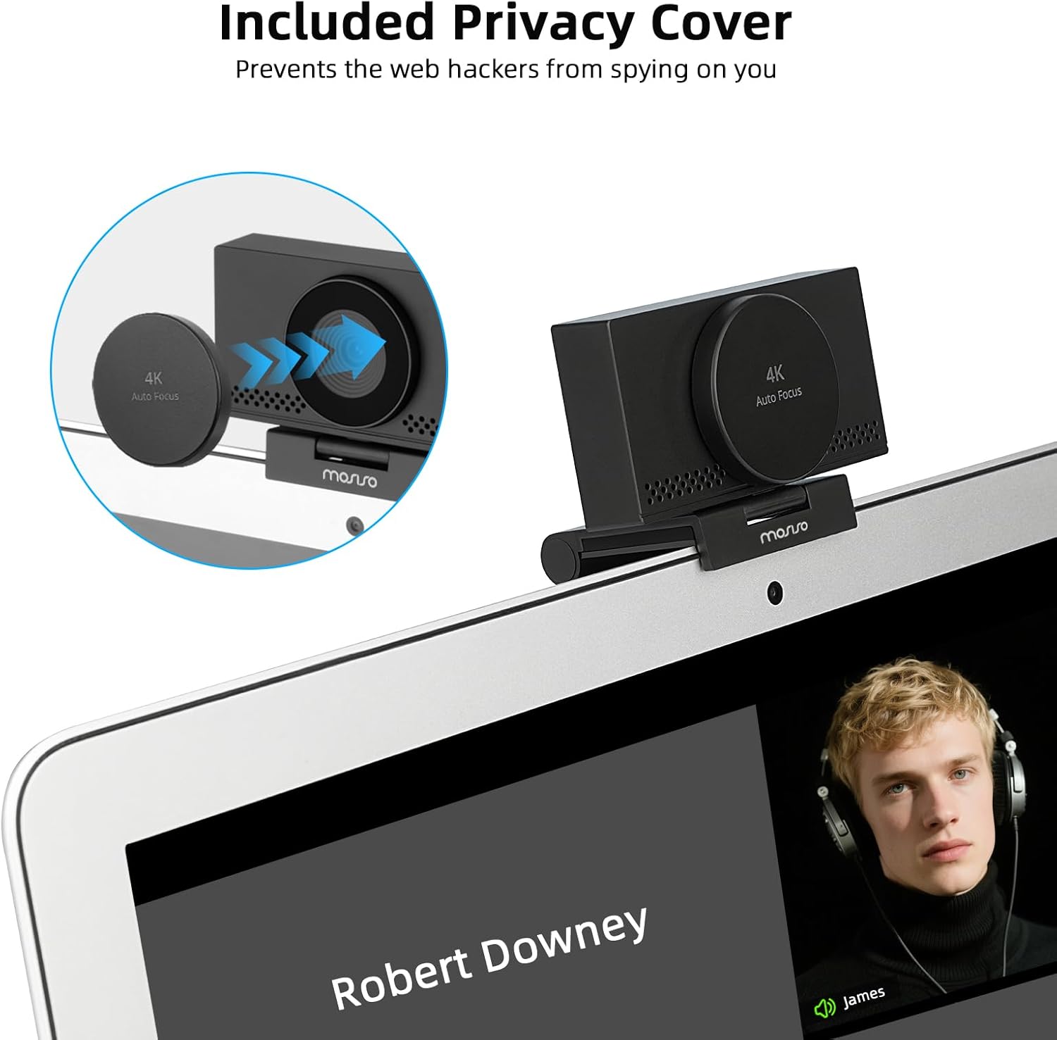 MOSISO 4K Webcam for PC & Laptop with Microphone and Webcam Cover, Auto Light Correction, USB Plug and Play for Live Streaming Video Call Conference Online Lessons Game, Black