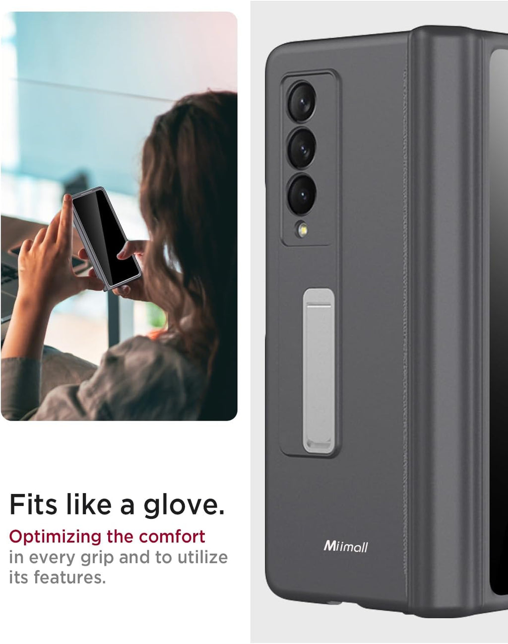 Miimall for Galaxy Z Fold 3 Case with Privacy Screen Protector, Built-in Adjustable Kickstand & Magnetic Hinge & Upgraded Camera Protection All-Inclusive Protective Cases for Galaxy Z Fold 3 5G Grey