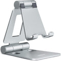Nulaxy Dual Folding Cell Phone Stand, Fully Adjustable Foldable Desktop Phone Holder Cradle Dock Compatible with iPhone 17 16 15 14 13 12 11 Pro Max Xs Xr X 8, Nintendo Switch, All Phones - Silver