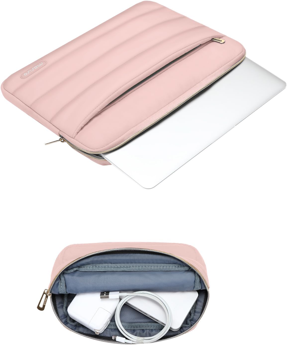 MOSISO 17-17.3 inch Laptop Case, 17.3 inch Puffy Laptop Sleeve Compatible with Dell XPS/HP Pavilion/Ideapad/Acer/Alienware/HP Omen Notebook Computer, Polyester Horizontal Bag with Small Case, Pink