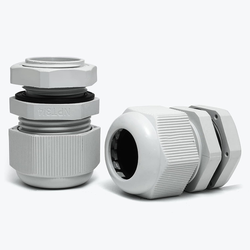 20 Pcs 3/4" NPT Nylon Cable Glands, IP68 Waterproof Adjustable Cord Grip Cable Connector Strain Relief Wire Protectors for 13-18mm Cable Diameter, Grey