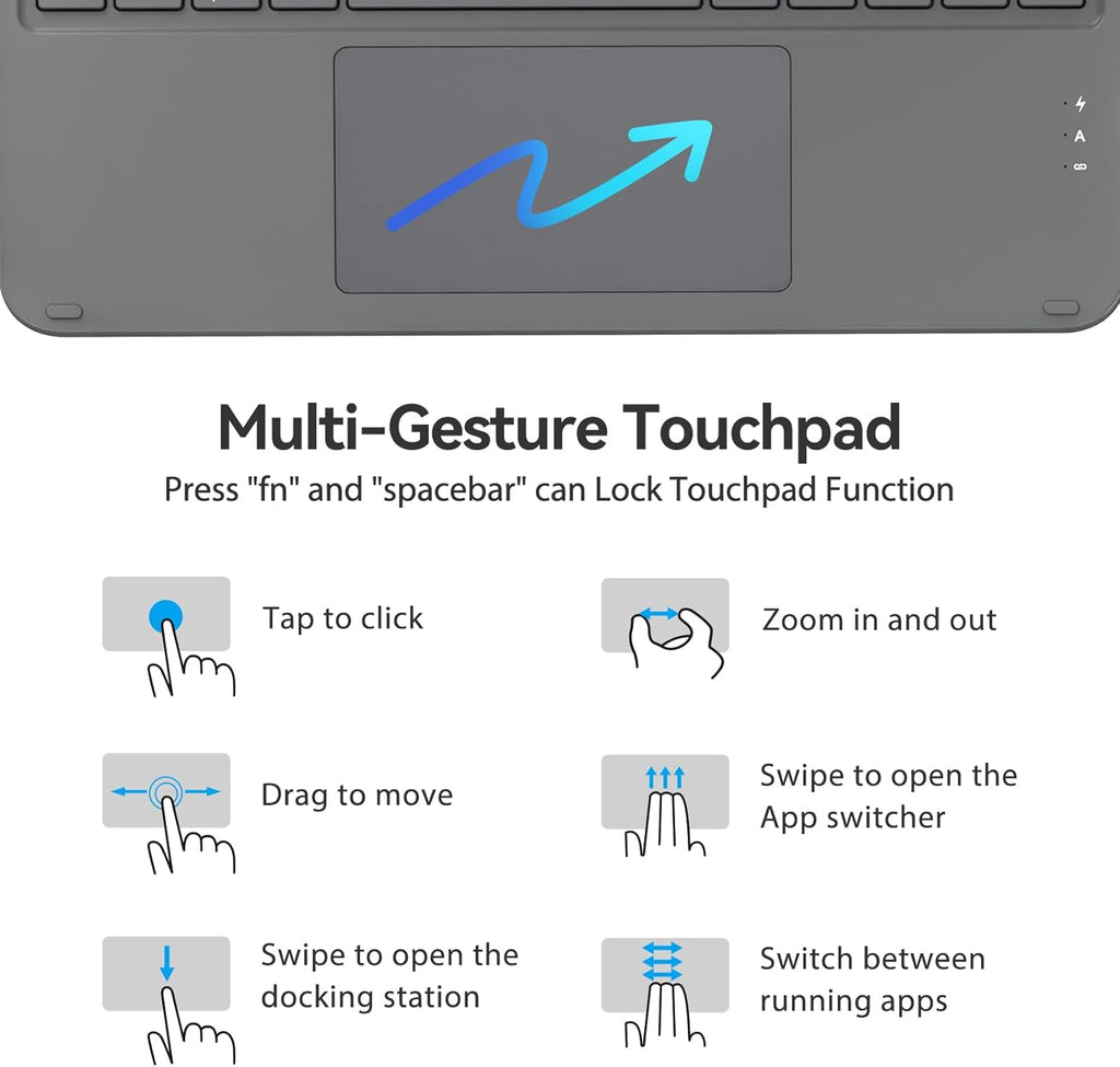 Touch iPad 10th Generation Case with Keyboard (10.9", 2022) & iPad 11th (A16, 2025): Magnetic Split Stand Case, Multi-Touch Trackpad, Rechargeable Wireless Keyboard Folio with Backlit Keys, Gray