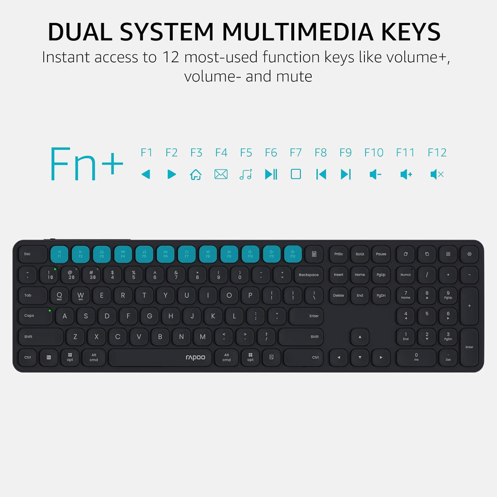 Rapoo 9560M Wireless Keyboard and Mouse Combo, Blade-Series E9550L 110-Key Ultra-Thin Keyboard and MT760SE Wireless Mouse, Support 4 Devices, Quiet, USB-C, Rechargeable, for Windows/Mac/Linux/Chrome
