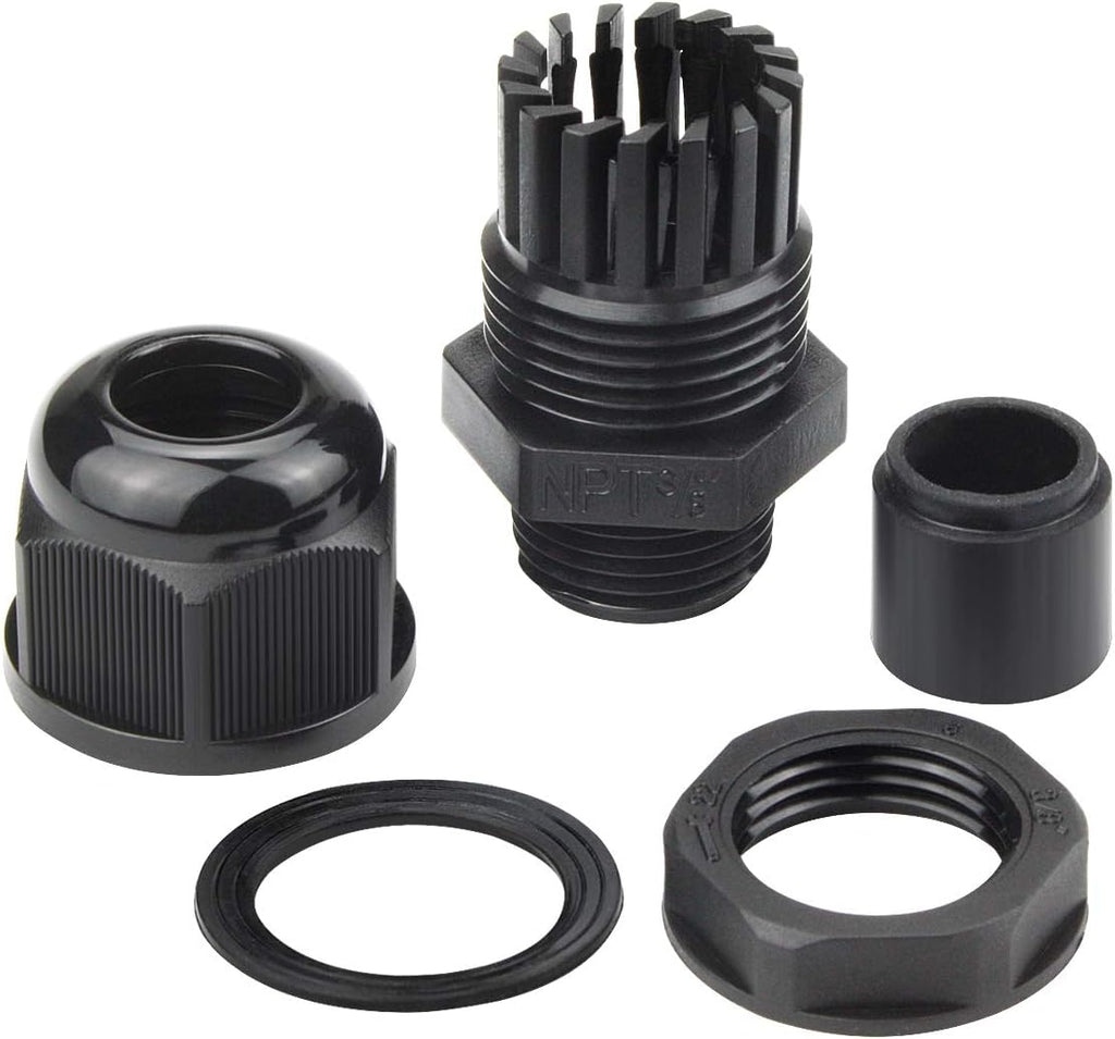 XHF 50 Pcs 3/8" IP68 Strain Relief Nylon Cord Grip Waterproof NPT Cable Glands Adjustable UL Listed and RoHS Compliant(Black)