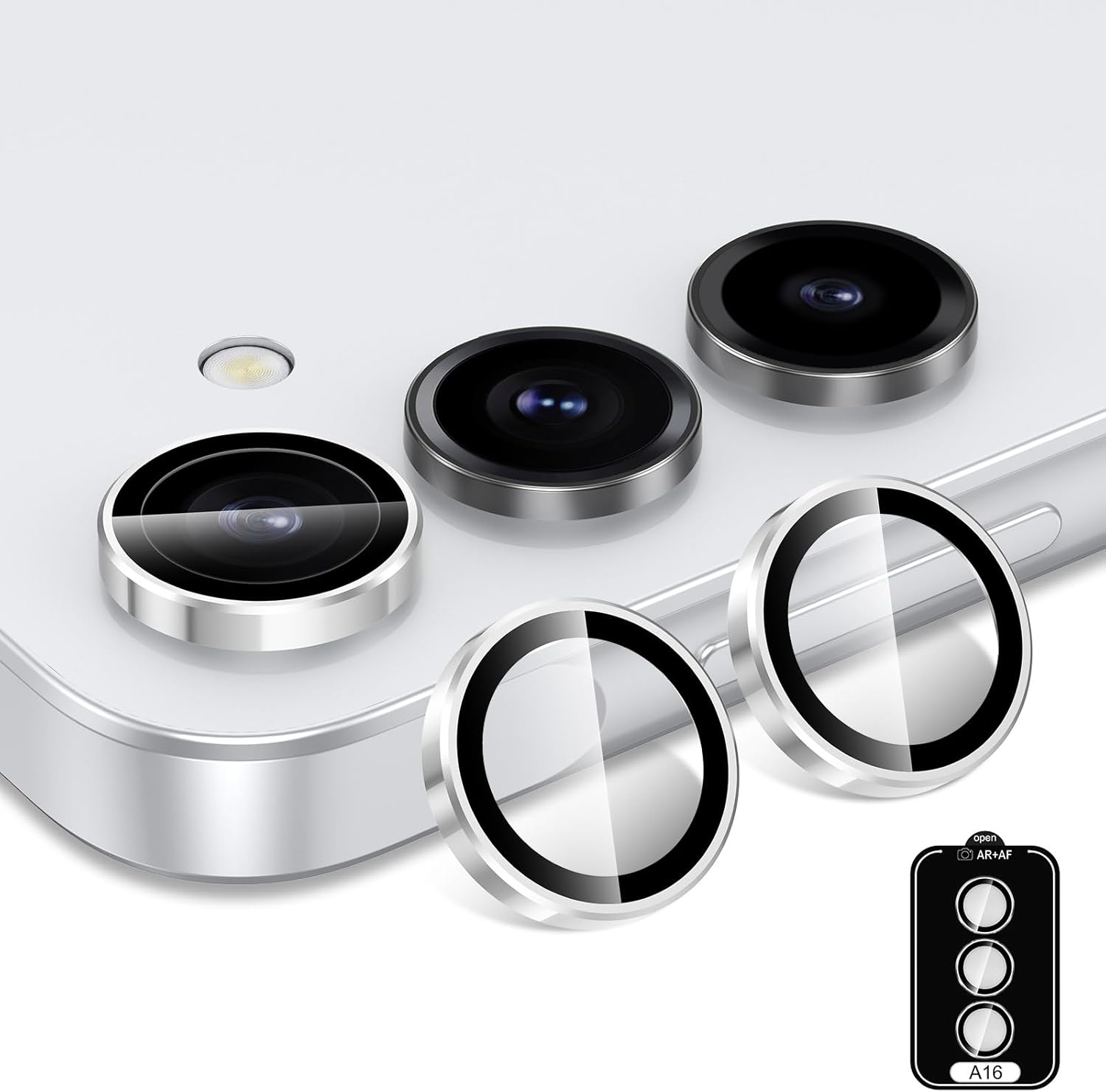 for Samsung Galaxy A16 Camera Lens Protector, Individual Metal Ring Tempered Glass Lens Cover, [Strong Adsorption] Scratch Resistant Ultra-Thin HD Clear Lens Cover, 1 Set-Slivery Ring