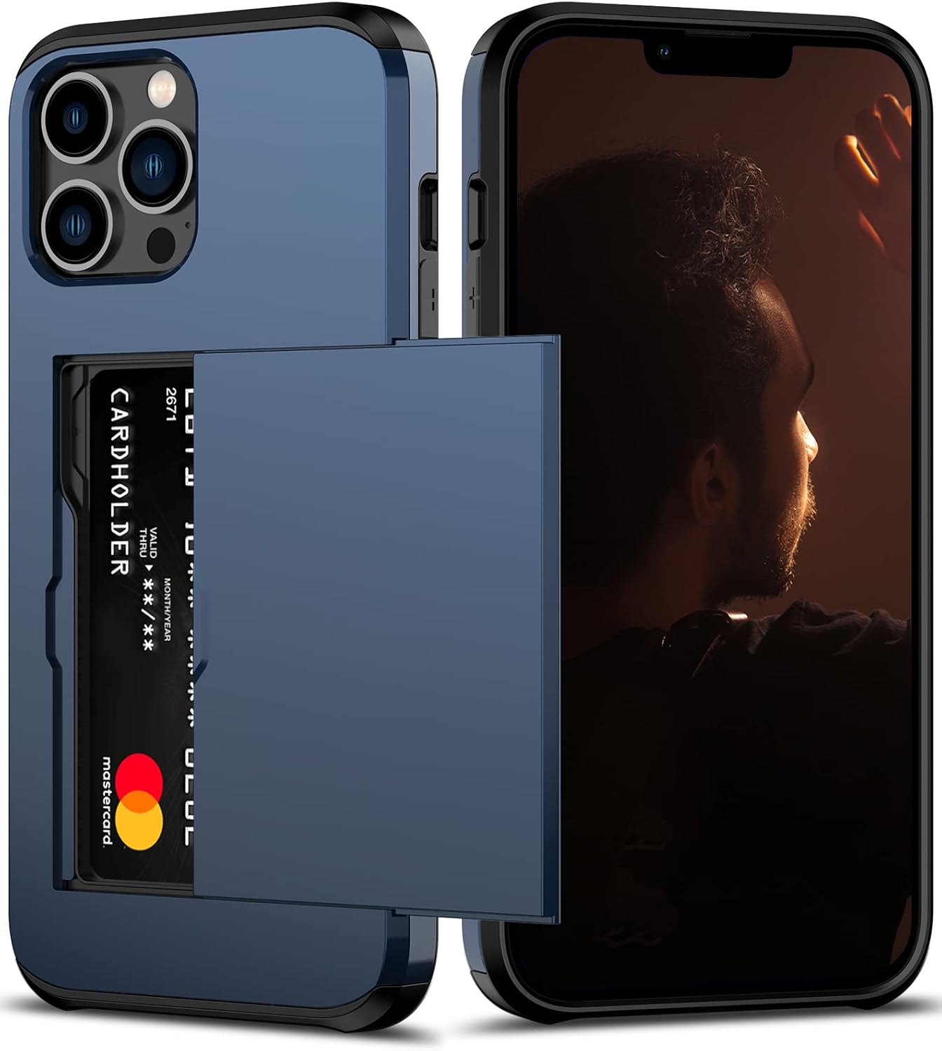 Nvollnoe for iPhone 12 Pro Max Case with Card Holder Heavy Duty Protective Dual Layer Shockproof Hidden Card Slot Slim Wallet Case for iPhone 12 Pro Max for Men&Women(Blue)