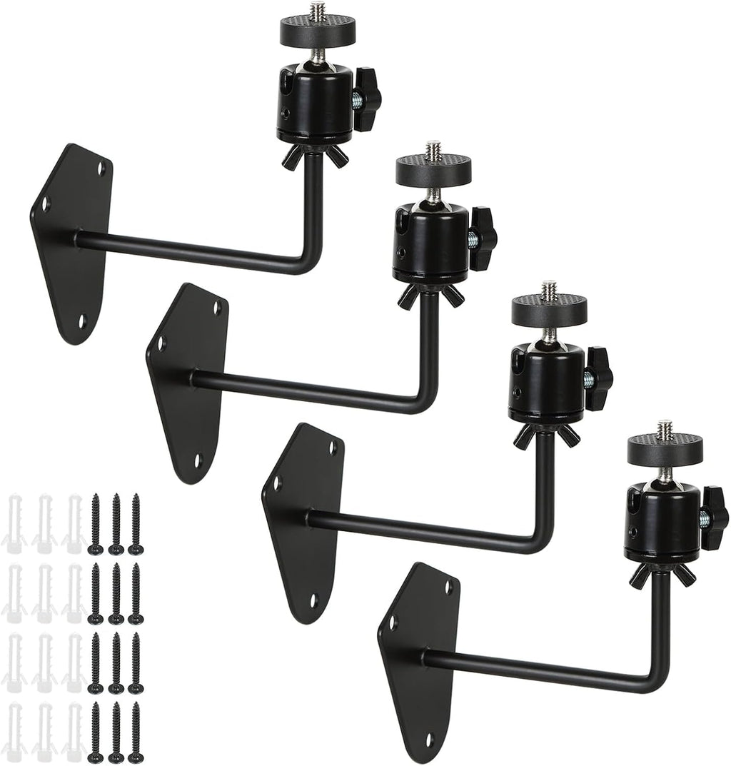 4-Pcs Camera Wall Mount Bracket, 360 Camera Mount with 1/4 Inch Thread, Metal Security Camera Mount, Camera Holder for Surveillance Cameras, Solar Panels, Lights