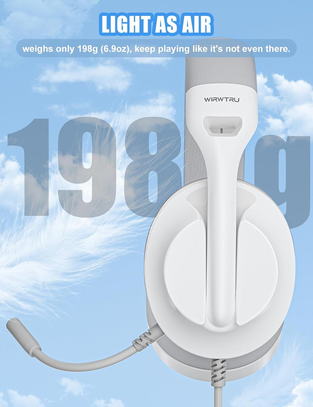 S30 Gaming Headset with Microphone,198g Lightweight Design, Wired Gaming Headphones for Xbox, Xbox Series X|S, PS5, PS4, Switch, PC, Noise Cancelling Mic, Soft Earmuffs (White)