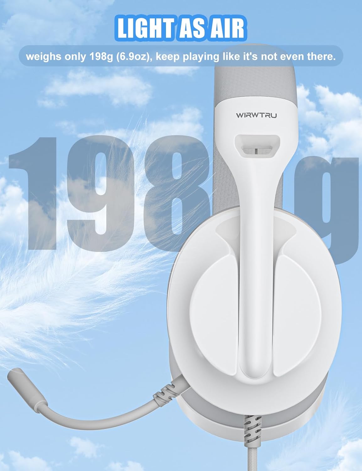 S30 Gaming Headset with Microphone,198g Lightweight Design, Wired Gaming Headphones for Xbox, Xbox Series X|S, PS5, PS4, Switch, PC, Noise Cancelling Mic, Soft Earmuffs (White)