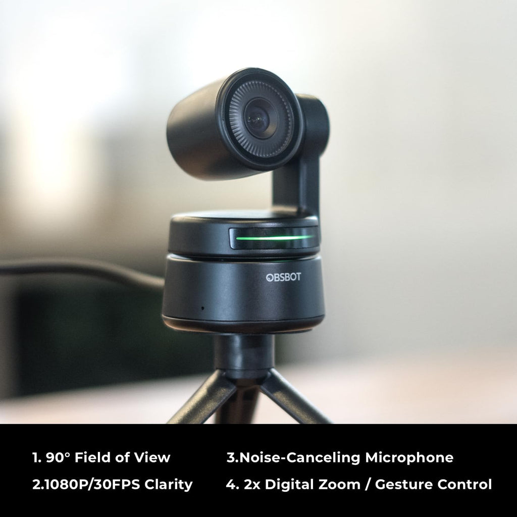 OBSBOT Tiny 1080P PTZ Webcam with AI Tracking, Auto Framing, Noise Reduction, and Gesture Control