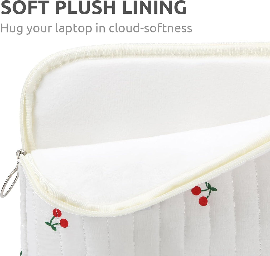 Puffy Laptop Sleeve 13-15.6 Inch Cute Quilted Laptop Protective Case Padded Floral Computer Sleeve for MacBook (B-Cherry, 11 Inch)