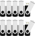 JUANWE 8GB USB Flash Drive 10 Packs, Bulk USB Sticks 2.0 Mutipack Metal Thumb Drive 360° Swivel Design, FAT32 Jump Drives Pen Drive Zip Drives for Data Storage - Black