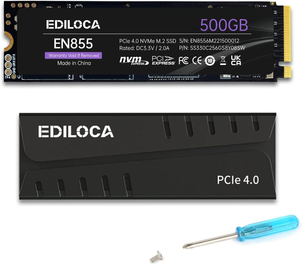 500GB PS5 SSD with Heatsink PCIe Gen4 NVMe M.2 Gaming SSD, 7400MB/s Read, 1GB DRAM Cache, 3D TLC | Internal Solid State Drive Compatible with PS5 & PC(EN855)