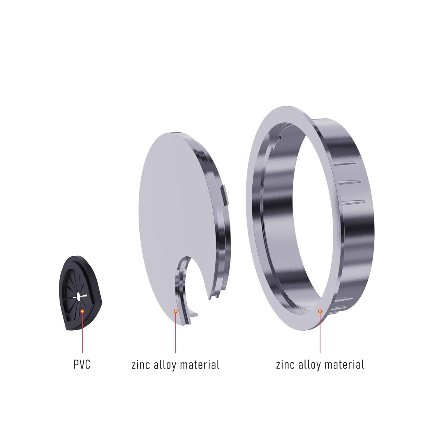 2 Pack Desk Grommet 2 Inch 50mm, Zinc Alloy Computer Desk Wire Hole Cover, Office Desktop Cord Cable Hole Metal Ring, Silver Tone