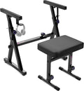 Liquid Stands Portable Heavy Duty Digital Piano Stand & Bench Set - Adjustable Keyboard Music Stand & Seat for 54-88 Key Electric Pianos
