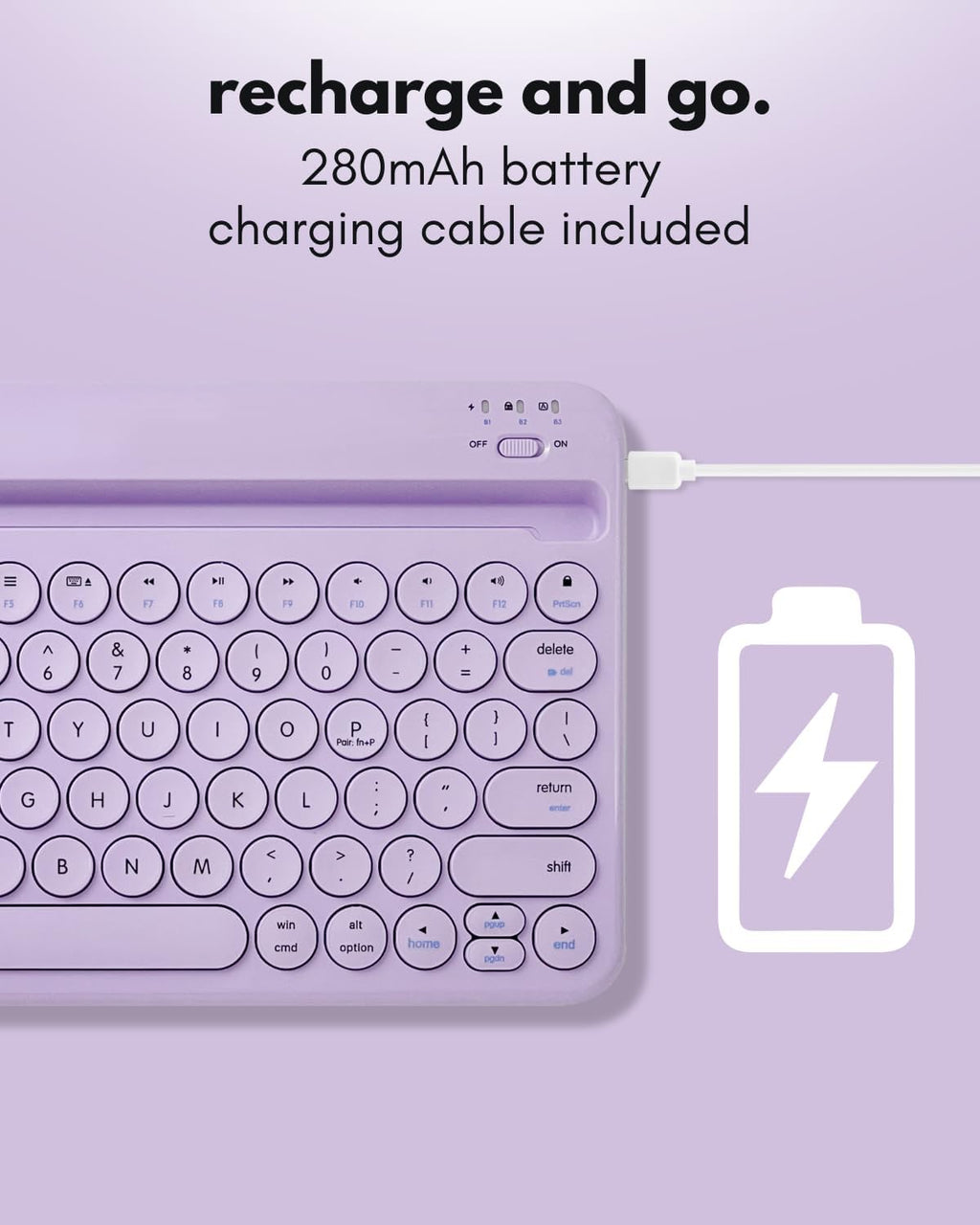 Macally Small Wireless Bluetooth Keyboard for iPad mini/Air/Pro, iPhone, Tablet, and Phone - 78 Key iPad Keyboard with Built-in Stand - Universal Compatible Multi Device - Purple