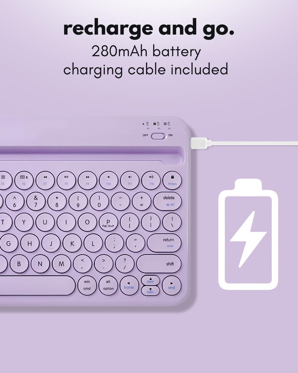 Macally Small Wireless Bluetooth Keyboard for iPad mini/Air/Pro, iPhone, Tablet, and Phone - 78 Key iPad Keyboard with Built-in Stand - Universal Compatible Multi Device - Purple