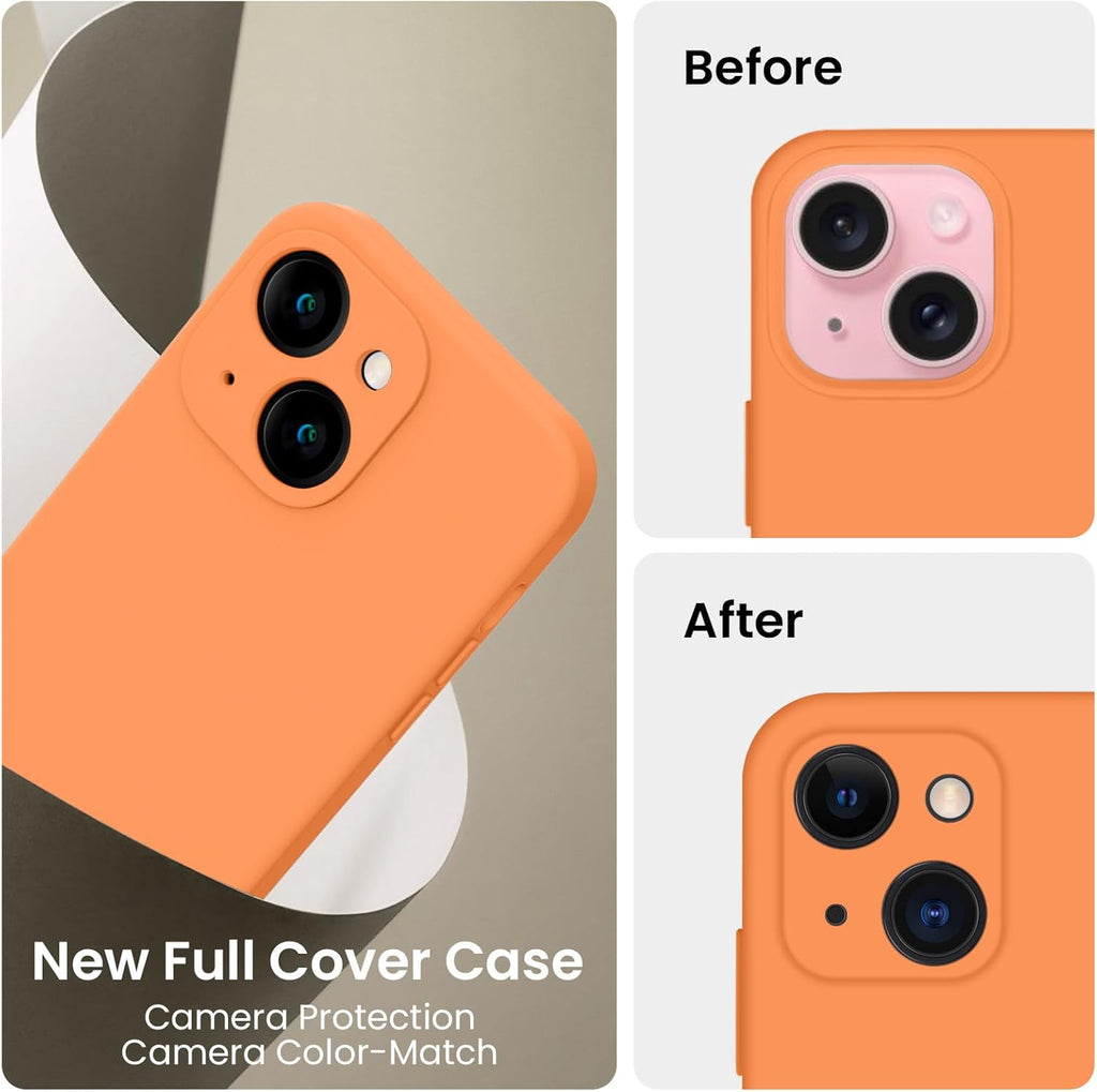 FireNova Designed for iPhone 15 Plus Case, Silicone [Camera Protection] Case with [2 Screen Protectors], Soft Anti-Scratch Microfiber Lining Inside, 6.7 inch, Kumquat