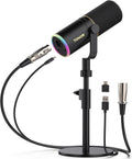 TONOR XLR/USB Gaming Mic, Dynamic Microphone for Podcast Recording Streaming with RGB Light, Mute Button, Headphones Jack, Monitoring, Desktop Stand, Metal Vocal Mic for PC Mac Android PS4/5 TD520S