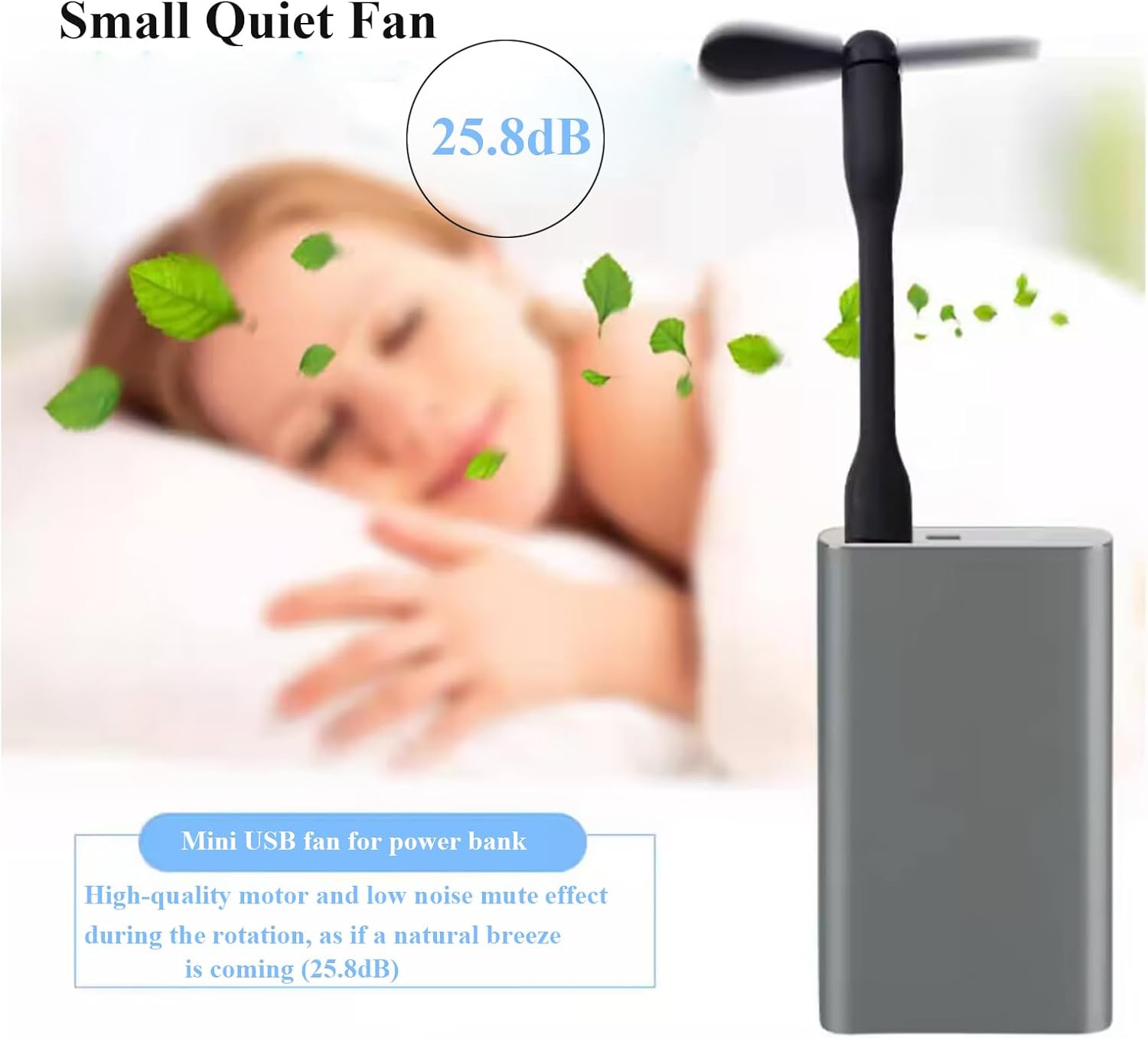 Mini USB Fan, Portable Pocket Fan USB-A Powered Little Cooler, Quiet Operation, for Home Office Car Outdoor Travel- 4 Pack (Black)
