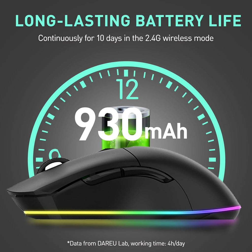 DAREU EM901X Wireless Gaming Mouse with Charging Dock Rechargeable RGB,12K DPI,7 Programmable Buttons High-Precision Sensor [300IPS] [1000Hz] for PC Notebook Mac