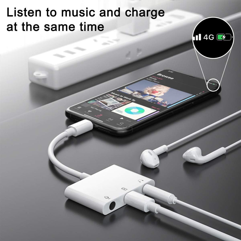 COVS Lightning to Microphone Audio Adapter, Upgraded 3 in 1 Dual 3.5mm Microphone Audio Jack and Charging Aux Headphone Splitter Adapter, Compatible with iPhone 12/11/iPad