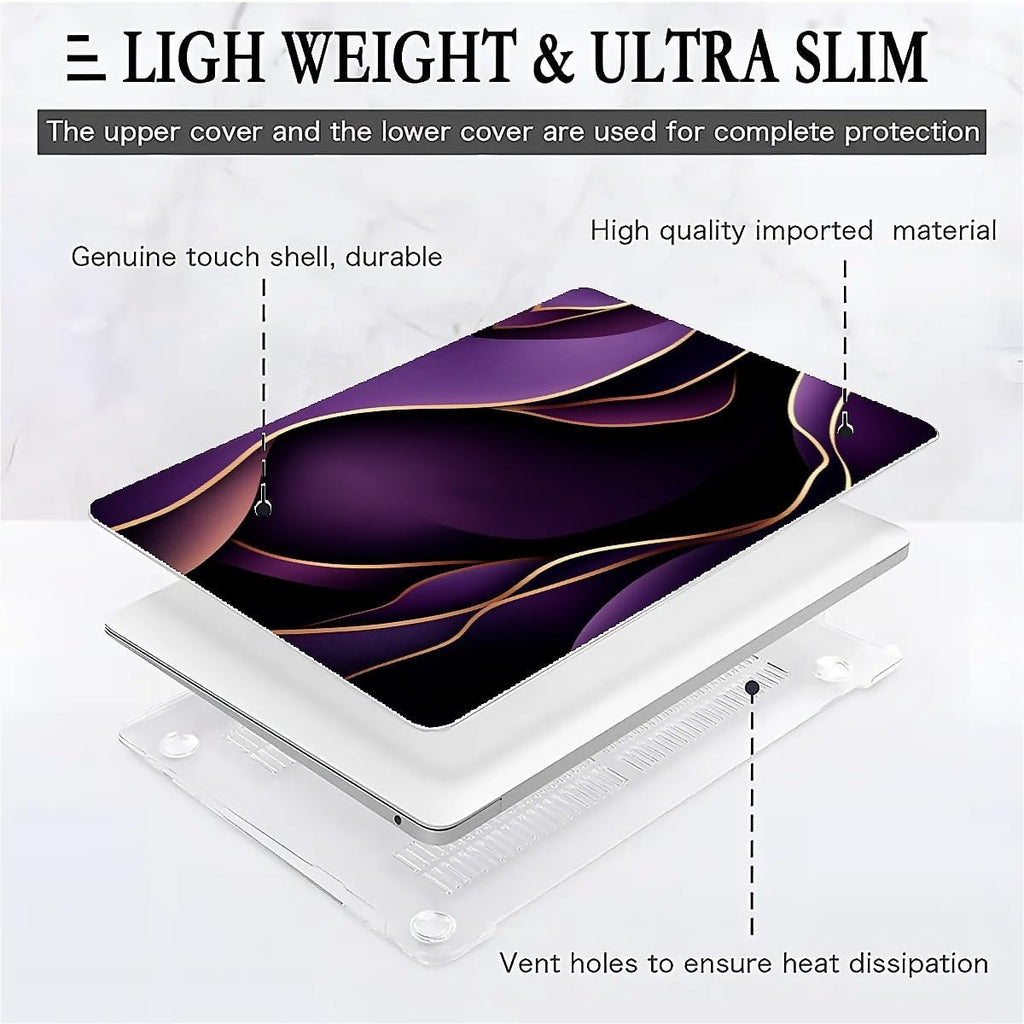 Compatible with MacBook Air 13.3 13.6 Inch Case 2022 2021 2020 2019 Plastic Hard Shell Case Cover,13.6 Air (A2681) M2 2022, Purple and Gold Color Line