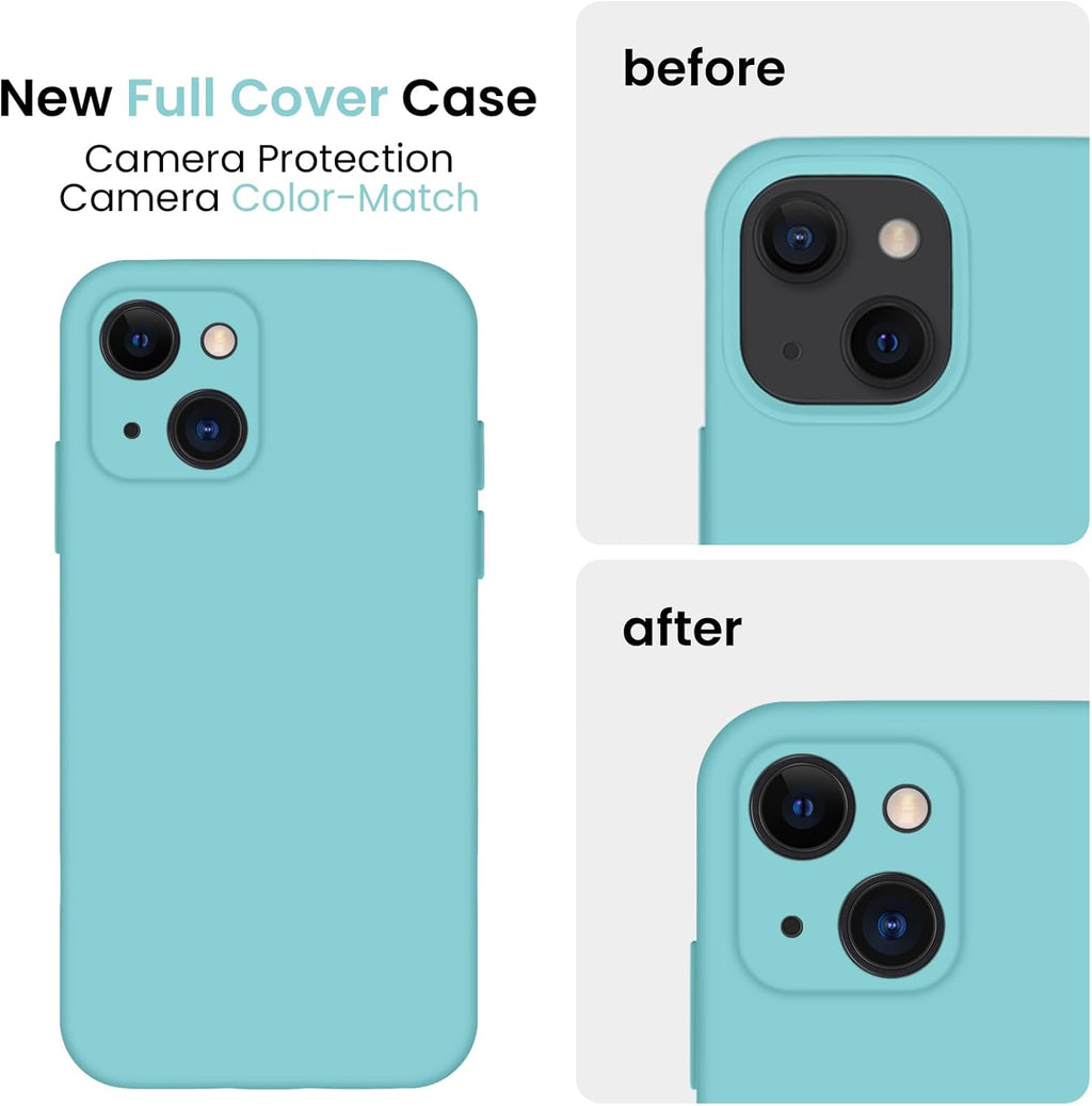 FireNova Designed for iPhone 13 Case, Silicone Upgraded [Camera Protection] Phone Case with [2 Screen Protectors], Soft Anti-Scratch Microfiber Lining Inside, 6.1 inch, Sea Blue