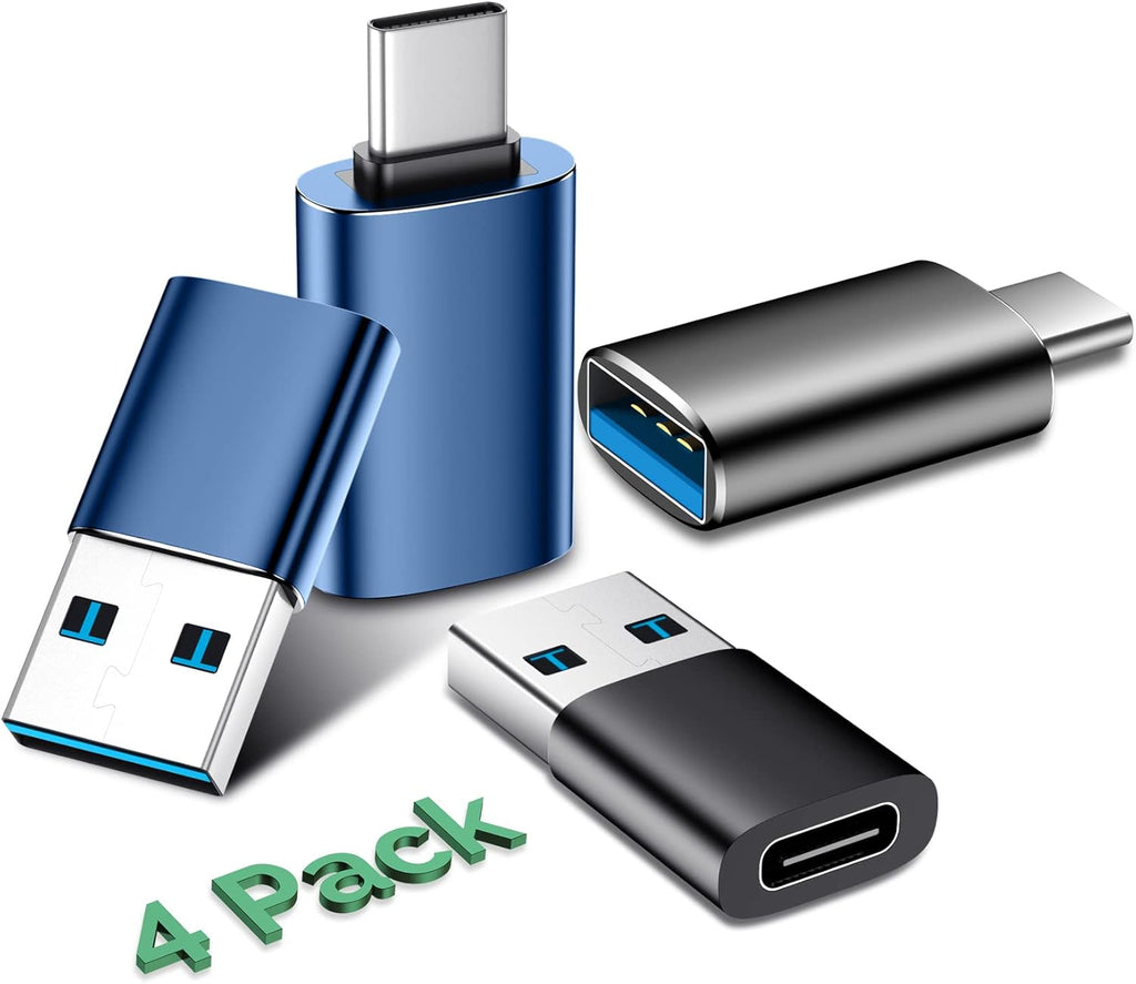 Temdan USB to USB C Adapter 4 Pack,【2*Type C Female to A Male Charger Converter】&【2*USB C Male to USB Female】 OTG Adapter for Apple Watch Ultra 8 9,iPhone 15 Pro Max 14 13 12,AirPods - Blue/Black