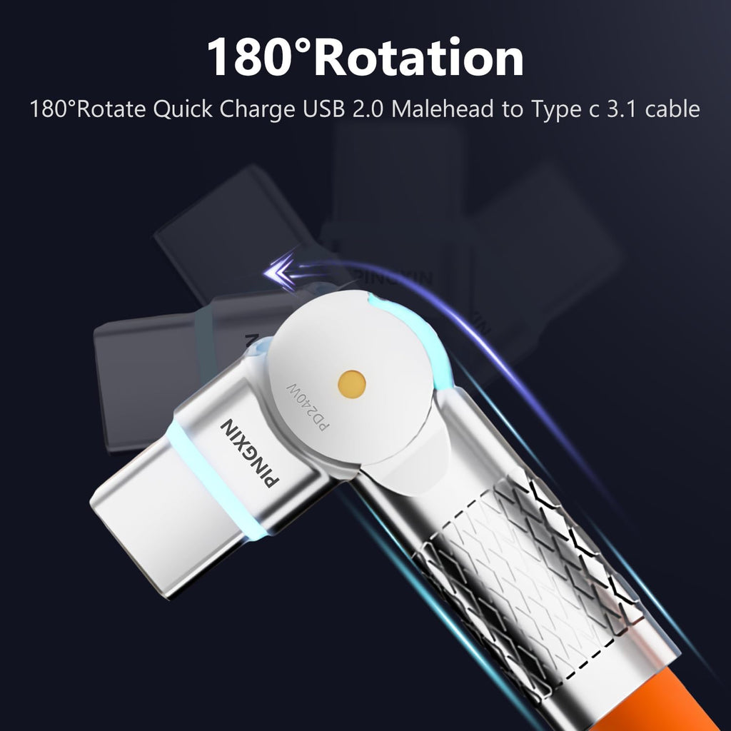 USB C to USB C Charger Cable 240W [2-Pack 6.6FT], Type C Fast Charging Cable， for MacBook Pro, iPad Pro Air, iPhone 16/16 Plus/16 Pro Max, Galaxy S23+/S23 Ultra, Orange+White