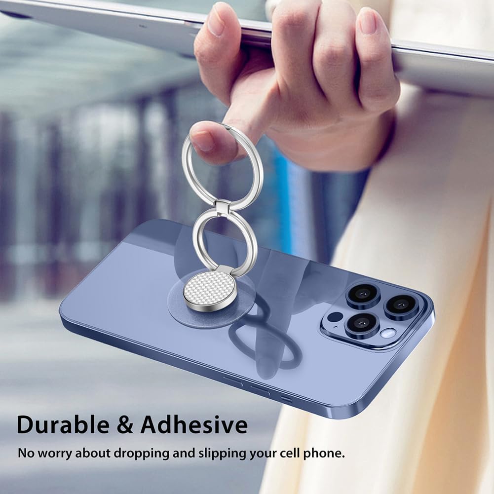 Phone Grip Holder, Phone Ring Holder Finger Kickstand, Foldable & Adjustable Rotatable Double Metal Cell Phone Rings Gripper Stand for iPhone Samsung & Other Phones - Silver Carbonite Weave