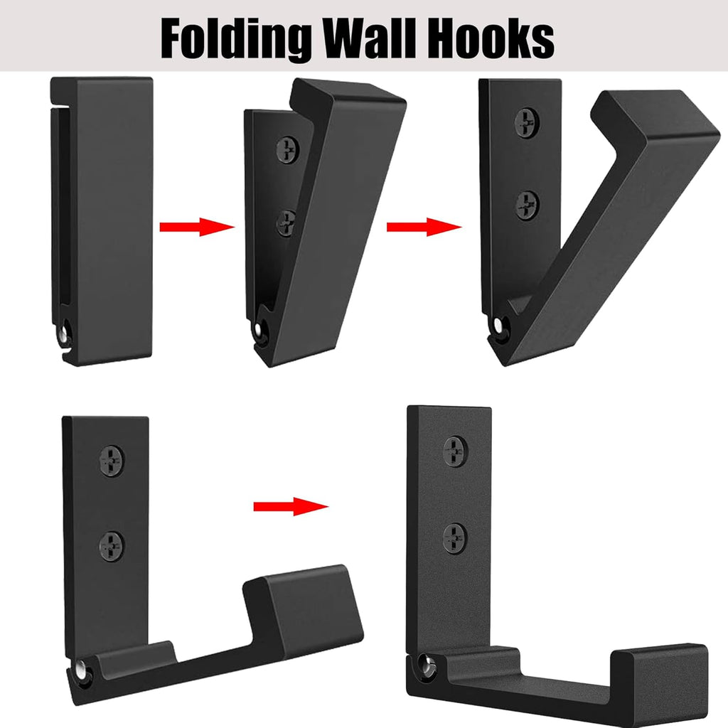 Folding Coat Hooks, Foldable Wall Hooks for Hanging Aluminum Alloy Cloth Coat Hanger Headphones Holder Headset Wall Hanger Hook- Pack of 12 (Black)