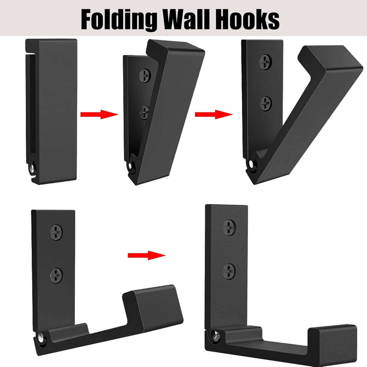 Folding Coat Hooks, Foldable Wall Hooks for Hanging Aluminum Alloy Cloth Coat Hanger Headphones Holder Headset Wall Hanger Hook- Pack of 12 (Black)