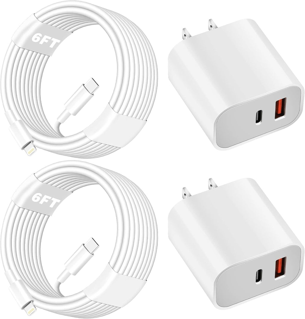 Fast Charger for iPhone,Dual Port A/C Apple iPhone Charger Fast Charging Block,2Pack Quick Double A/C iPhones Wall Chargers Adapter,6FT USB C to Lightning Cable for iPhone14 ProMax/13/12/11/XS/XR/iPad