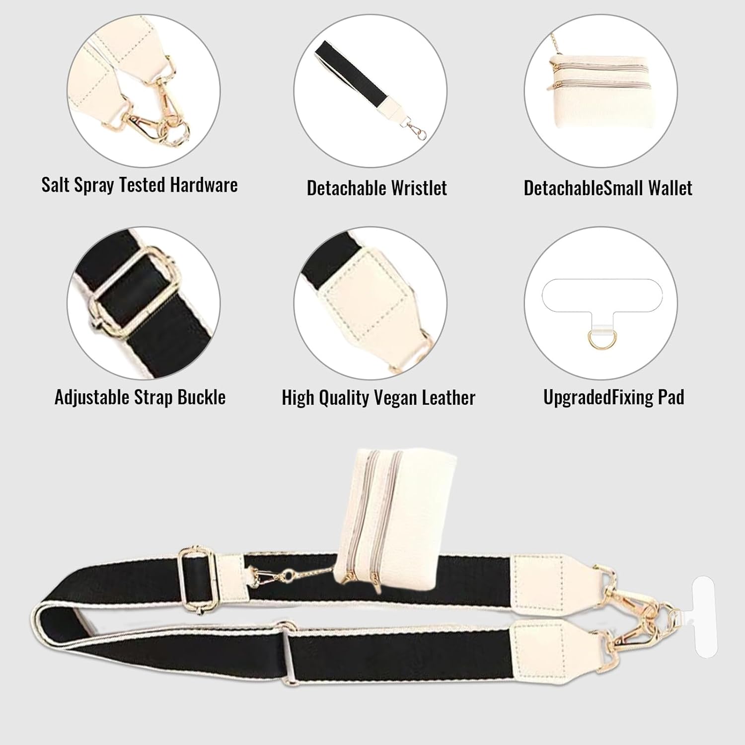 Clip and Go Strap for Phone with Wallet Crossbody iPhone Strap Lanyard for Women with Pouch Purse CellPhone Stand Holder 2 Patches Tether Adjustable Anti Theft Chain for All Phones Beige
