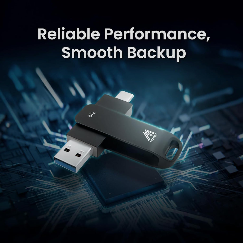 MMOMENT 512GB MU P50 External SSD – USB-C & USB-A Compatible, Portable USB 3.2 5Gbps SSD, 530MB/s Read, 480MB/s Write, Sustained 110MB/s – Works with iPhone-15+, Android, PS5, Steam Deck, PC