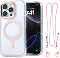 for iPhone 16 Pro Max Case with 62.99 inch Lanyard, Classic Clear&Pink Magnetic Phone Case, Drop&Shockproof Protection Cases, Phone Holder Lanyard, Compatible with Magnet Accessory