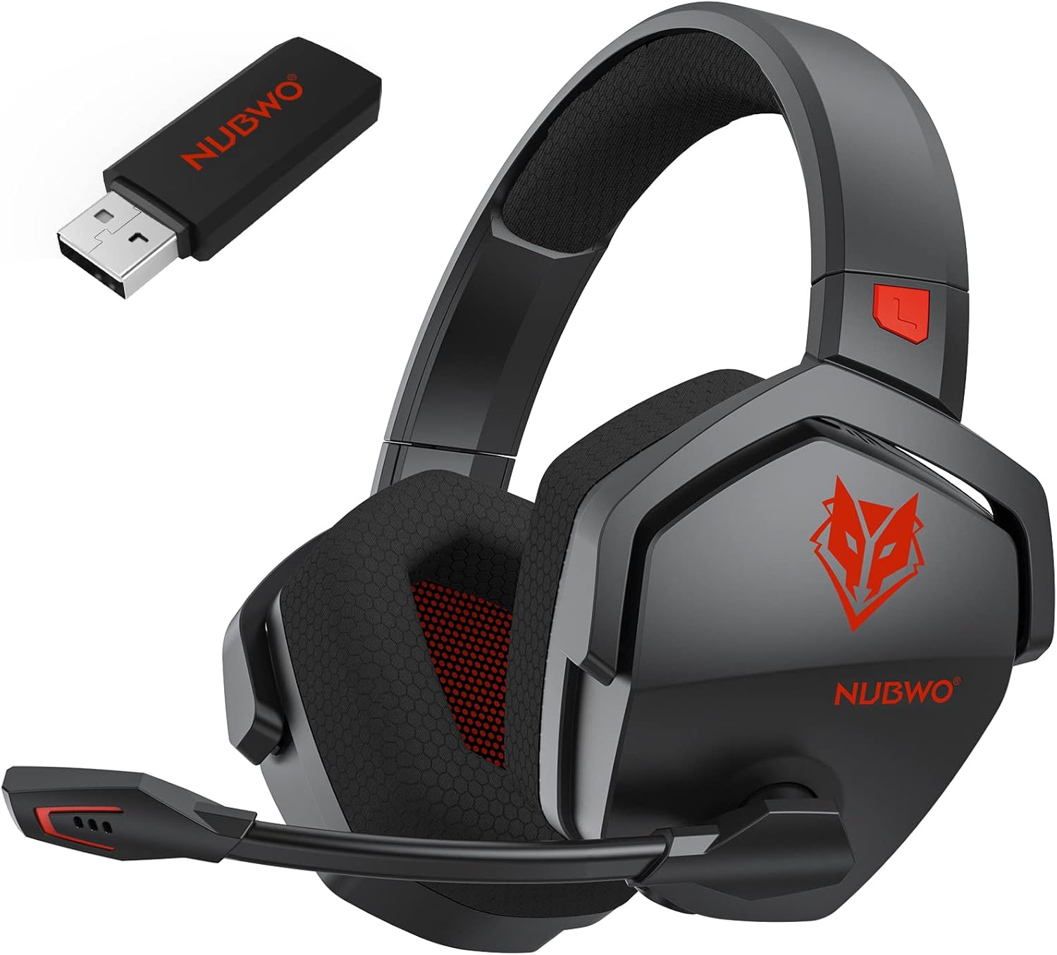NUBWO G06 Dual Wireless Gaming Headset with Microphone for Ps5, Ps4, PC - 23ms Low Latency Audio - 100-Hour of Playtime - 50mm Drivers (Black-Red)