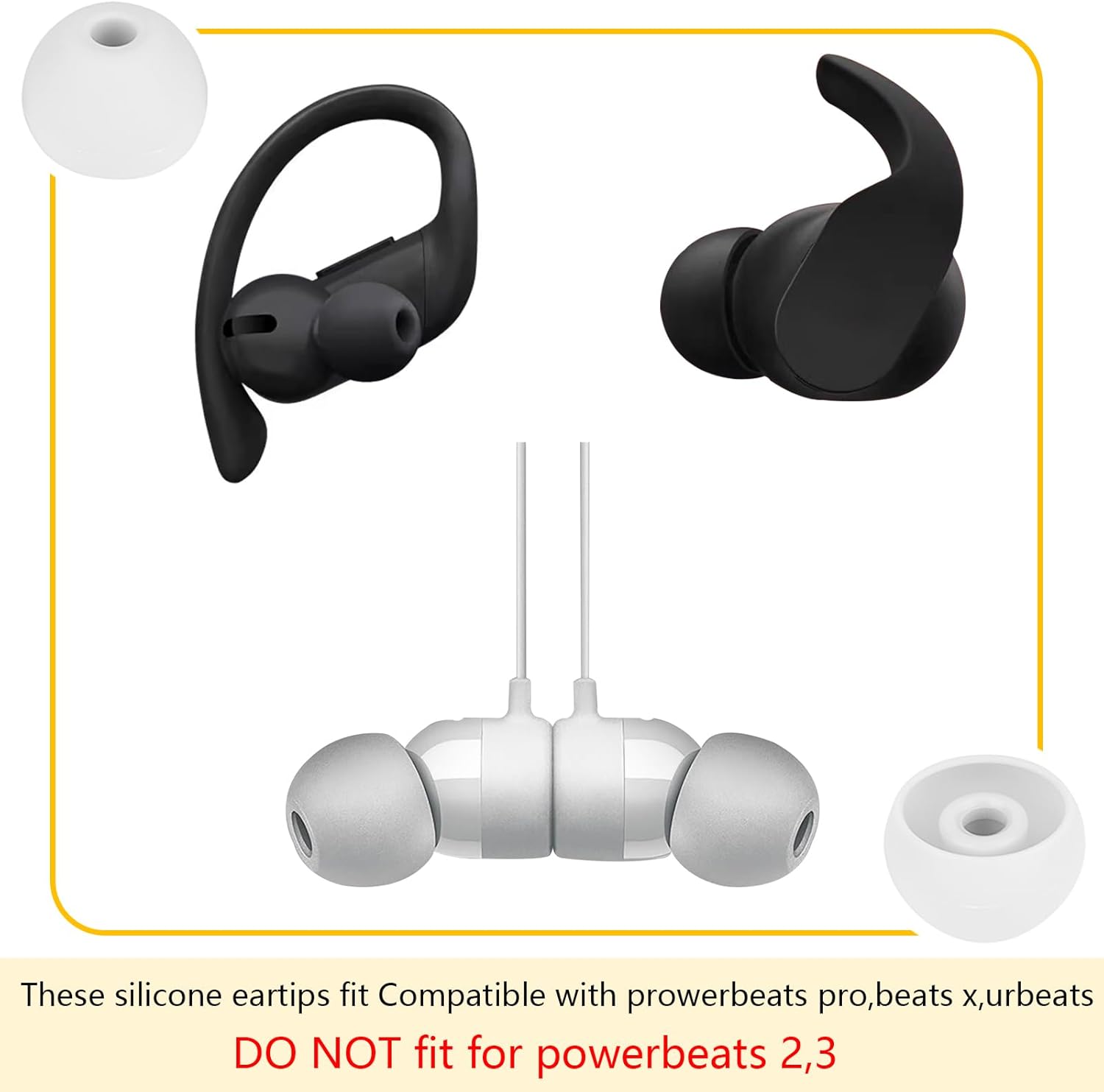 Ear Bud Covers Silicone Replacement Earbud Tips Compatible with Powerbeats Pro Beats Wireless Earphone Headphone Ear Tips 4 Pairs