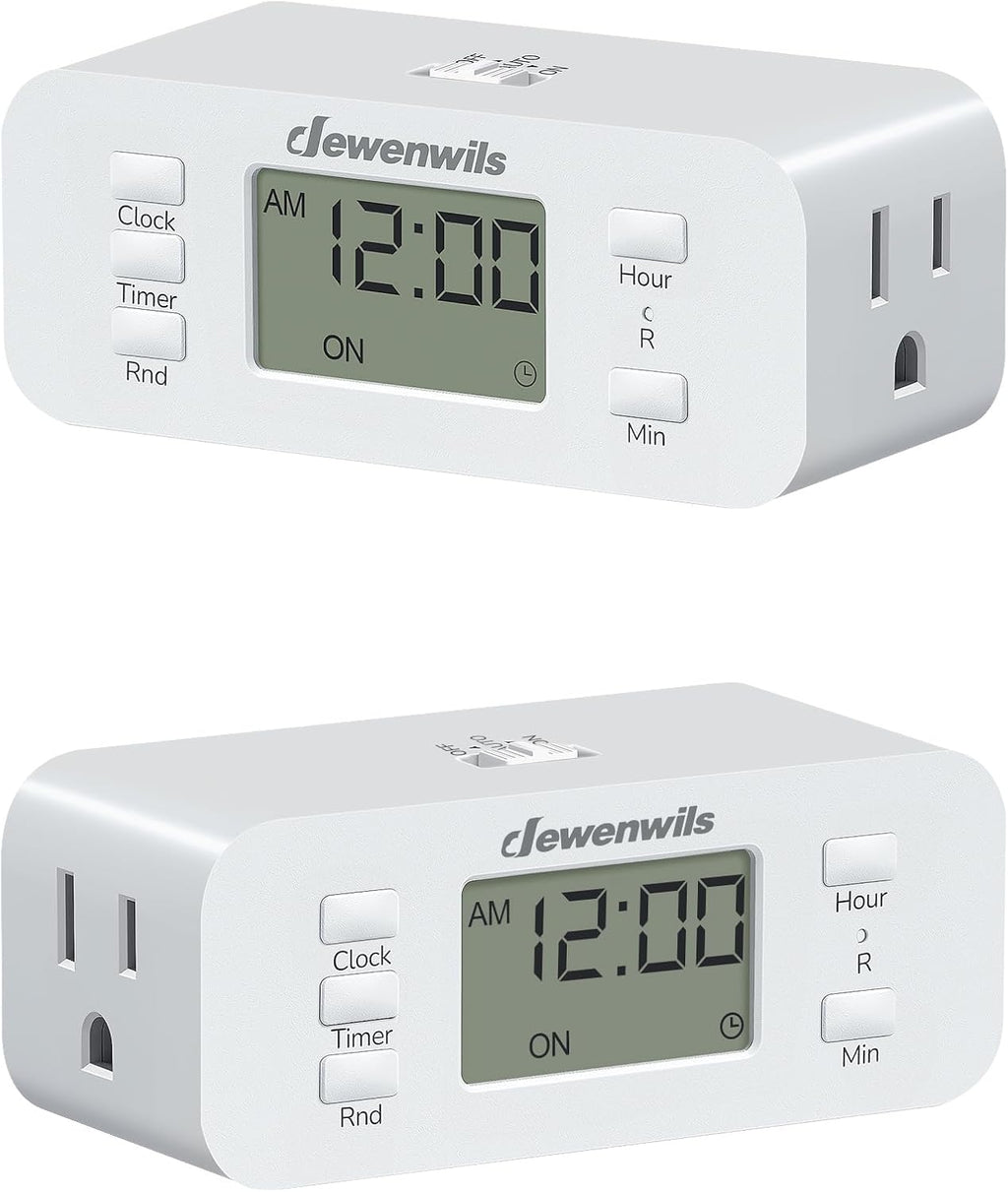 DEWENWILS 24 Hour Programmable Digital Timer Outlet, 2 Pack Timers for Electrical Outlets, Indoor Light Timers for Lamp Fan Aquarium, 2 Grounded Outlet, 125V/15A Resistive/1000W Tungsten, 3 Prong