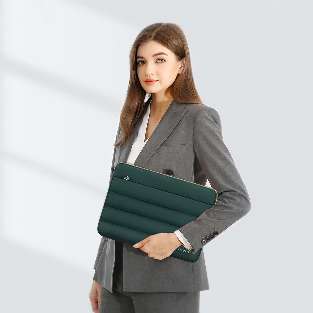 MOSISO 13.3 inch Laptop Case, 13-13.3 inch Puffy Laptop Sleeve Compatible with MacBook Air 13 13.6 M4 M3 M2 M1/Pro 13/Pro 14, HP Dell ASUS Lenovo,Polyester Horizontal Bag with Small Case,Peacock Green