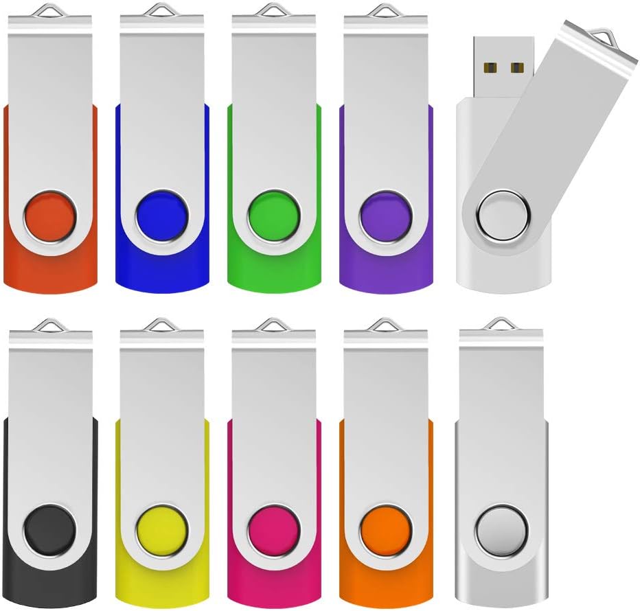 KOOTION 64GB USB 2.0 Flash Drives 10 PCS Memory Stick Swivel Thumb Drives Pen Drives (Mixcolored)