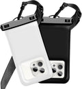 Floatable Waterproof Phone Pouch Case 2 pax for iPhone 16 Pro Max/15/14/13/12, IP68 Travel Cellphone Dry Bag Beach Cruise Ship Essentials Bags with Crossbody Lanyard,Black and White-7″