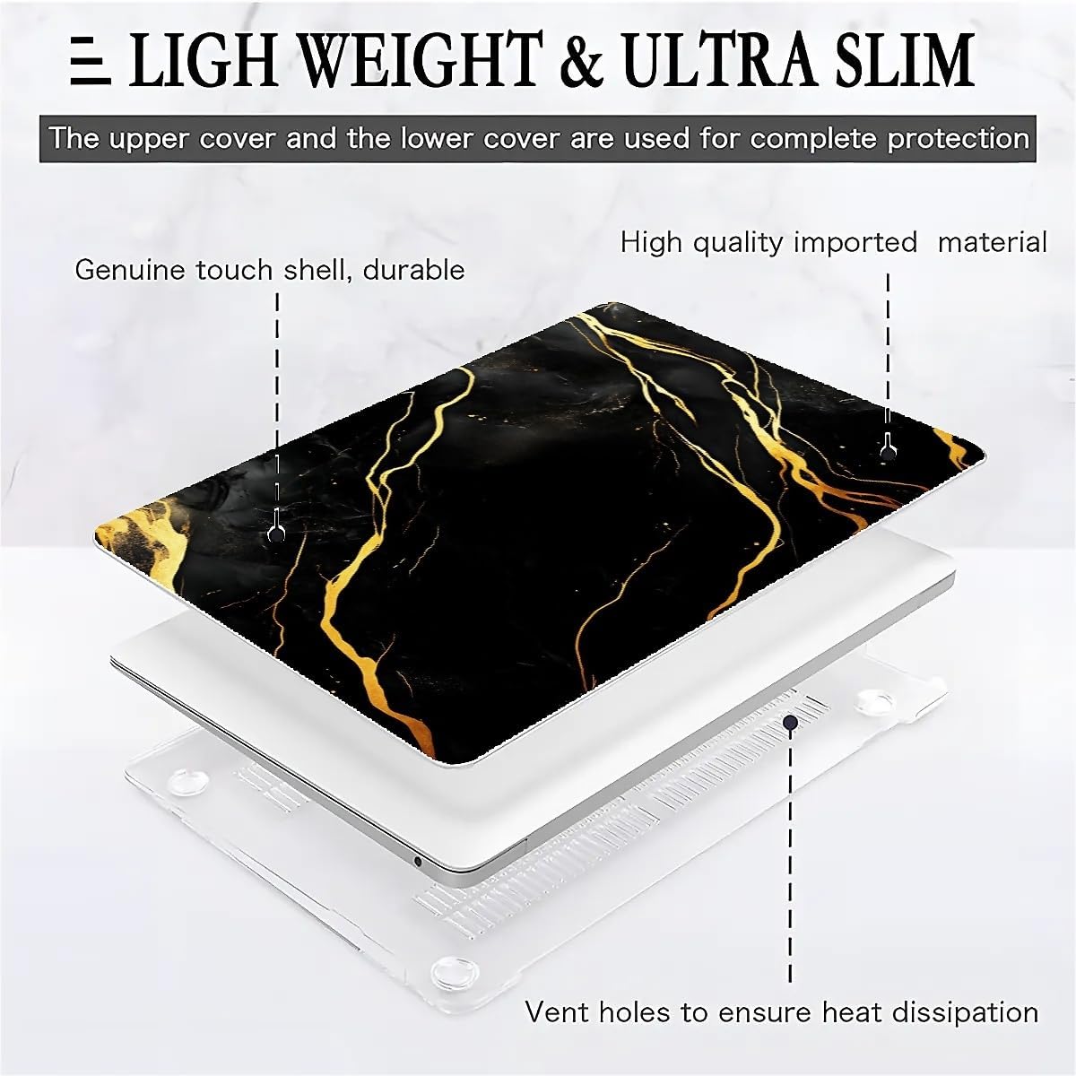 Compatible with MacBook Air 13.3 13.6 Inch Case 2022 2021 2020 2019 Plastic Hard Shell Case Cover,13.6 Air (A2681) M2 2022, Black Marble