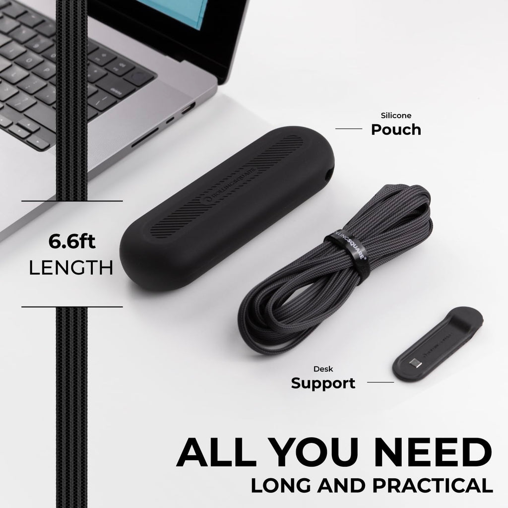 Rolling Square inCharge XL 6-in-1 Multi Charging Cable with 100W Ultra-Fast Charging Power, Portable USB and USB-C Cable, 6.5 Ft/2m, Urban Black