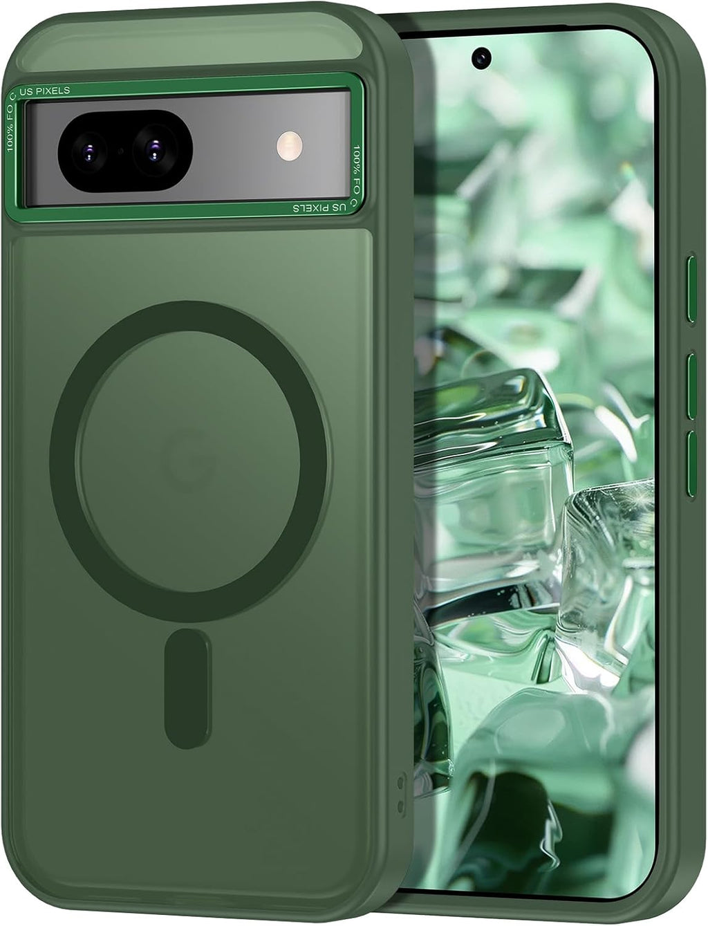 Magnetic for Google Pixel 8a Case, [Military Grade Drop Protection] [Compatible with MagSafe] Shockproof Slim Translucent Matte Anti-Slip for Women Girls Men Case, Forest Green